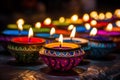 Happy Diwali Hindu festival colorful traditional oil Diya lamps lit during Deepavali Hindu festival of lights celebration Royalty Free Stock Photo