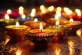 Happy Diwali Hindu festival colorful traditional oil Diya lamps lit during Deepavali Hindu festival of lights celebration Royalty Free Stock Photo
