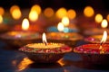 Happy Diwali Hindu festival colorful traditional oil Diya lamps lit during Deepavali Hindu festival of lights celebration Royalty Free Stock Photo