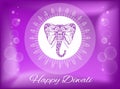 Happy Diwali Hindu festival of Light greeting, ornate elephant head and mandala