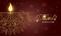 Happy Diwali light festival card gold hindu candle