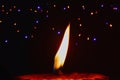 Happy Diwali Lit diya lamp on street at night,oil lamp close up view,Hindu festival of lights celebration. Colorful traditional