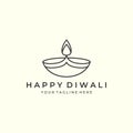 happy diwali with minimalist linear style logo icon template design. candle, culture, india vector illustration