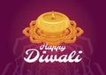 Happy Diwali Poster with candle and mandala on a purple background vector illustration