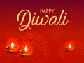 Happy Diwali poster, header, banner or greeting card design with illustration of illuminated oil lamp, diwali