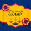 happy diwali poster wishes card in lovely colors with colorful diya design vector