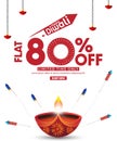 Happy Diwali Promotion Sale Banner Design Template. Diwali Diya oil lamp with firecrackers background on Diwali festival Royalty Free Stock Photo