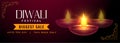 Happy diwali realistic diya festival sale banner