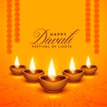 Happy diwali realistic festival decoration card design