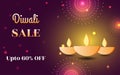 Happy Diwali Sale banner With three Diya- Oil Lamp, Creative Diwali sales banner for your Diwali promotions, Diwali sales banner