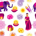 Happy Diwali seamless pattern. Deepavali or dipavali festival of lights.