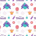 Happy Diwali Seamless Pattern Illustration Design with Light Festival of India Ornament in Cartoon Hand Drawn Template