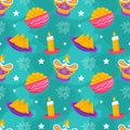 Happy Diwali Seamless Pattern Illustration Design with Light Festival of India Ornament in Cartoon Hand Drawn Template