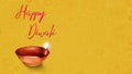 Happy Diwali stylish text greetings with clay lamp flame in golden background