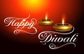 Happy diwali text background with glossy deepak