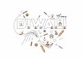 Happy Diwali text with Rocket firecrackers design. Sale Poster Banne