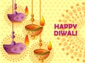 Happy Diwali traditional festival of India greeting background with colorful diya