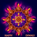 Happy Diwali traditional festival of India greeting background with colorful diya