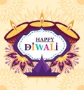 Happy diwali, traditional indian festival diya lamps lights mandala background