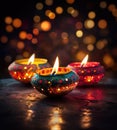 Happy diwali. Traditional indian oil lamps for diwali festival