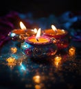 Happy diwali. Traditional indian oil lamps for diwali festival