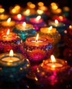 Happy diwali. Traditional indian oil lamps for diwali festival