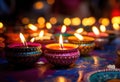 Happy diwali. Traditional indian oil lamps for diwali festival