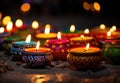 Happy diwali. Traditional indian oil lamps for diwali festival