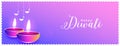 happy diwali wishes banner with glowing diya design vector