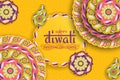 Happy Diwali yellow template with floral paisley and mandala. Flower and leaves patterns. Festival of lights