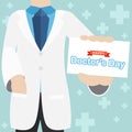 Happy doctor day with doctor hold card and Happy doctor day text banner vector design