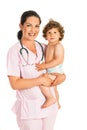 Happy doctor holding toddler boy Royalty Free Stock Photo