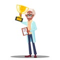 Happy Doctor Holding Winner Cup, Best Doctor Vector. Isolated Cartoon Illustration