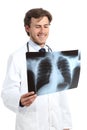 Happy doctor man examining a radiography Royalty Free Stock Photo