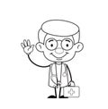 Happy Doctor with Medical Briefcase Doodle Art Vector