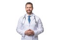 happy doctor with stethoscope. doctor isolated on white. medical doctor man Royalty Free Stock Photo