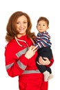 Happy doctor woman with baby Royalty Free Stock Photo