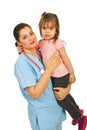 Happy doctor woman holding toddler Royalty Free Stock Photo