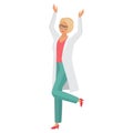Happy doctor woman with raised hands