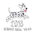 Happy dog as a symbol 2018, on white background.Design e