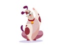 Happy dog cartoon character dancing, playful pet with spots enjoys fun time. Cute puppy celebrating with dance, joyful Royalty Free Stock Photo
