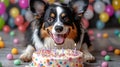 Happy dog celebrating birthday with cake Royalty Free Stock Photo