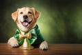 Happy dog celebrating St. Patrick\'s Day, close-up. A young dog in a leprechaun hat. St. Patrick\'s Day theme concept Royalty Free Stock Photo