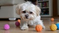 Happy dog enjoys playing with toys in a cozy and inviting living room atmosphere