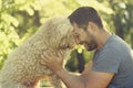 Happy dog and his owner