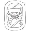 A happy dog, looking through the airplane window tongue out. Isolated vector illustration Royalty Free Stock Photo