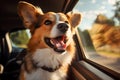 Happy dog looking out of a car window- AI generated