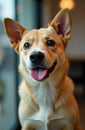 Happy dog panting and showing tongue in vertical portrait