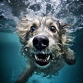 Happy dog portrait jumping taking a pool dive Royalty Free Stock Photo