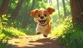 Happy Dog Running Forest Royalty Free Stock Photo